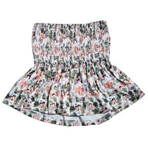 NWOT | Floral Butterfly Print Smocked Tube Top | Ruffle Hem | Size L